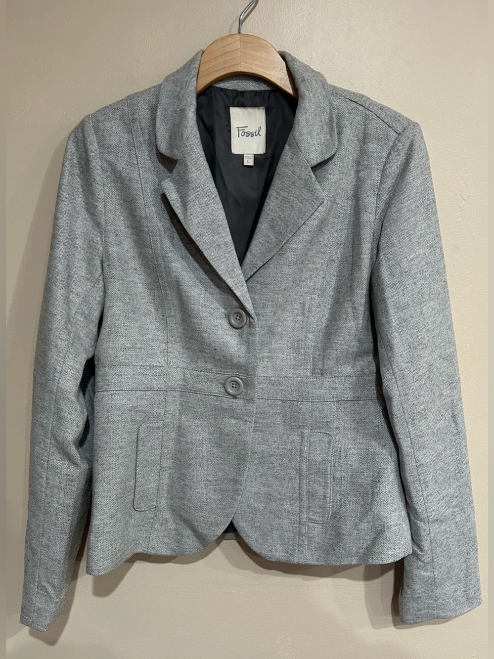 VTG Fossil Wool Blend Women’s Blazer Size Large Career Old Money 2 Button